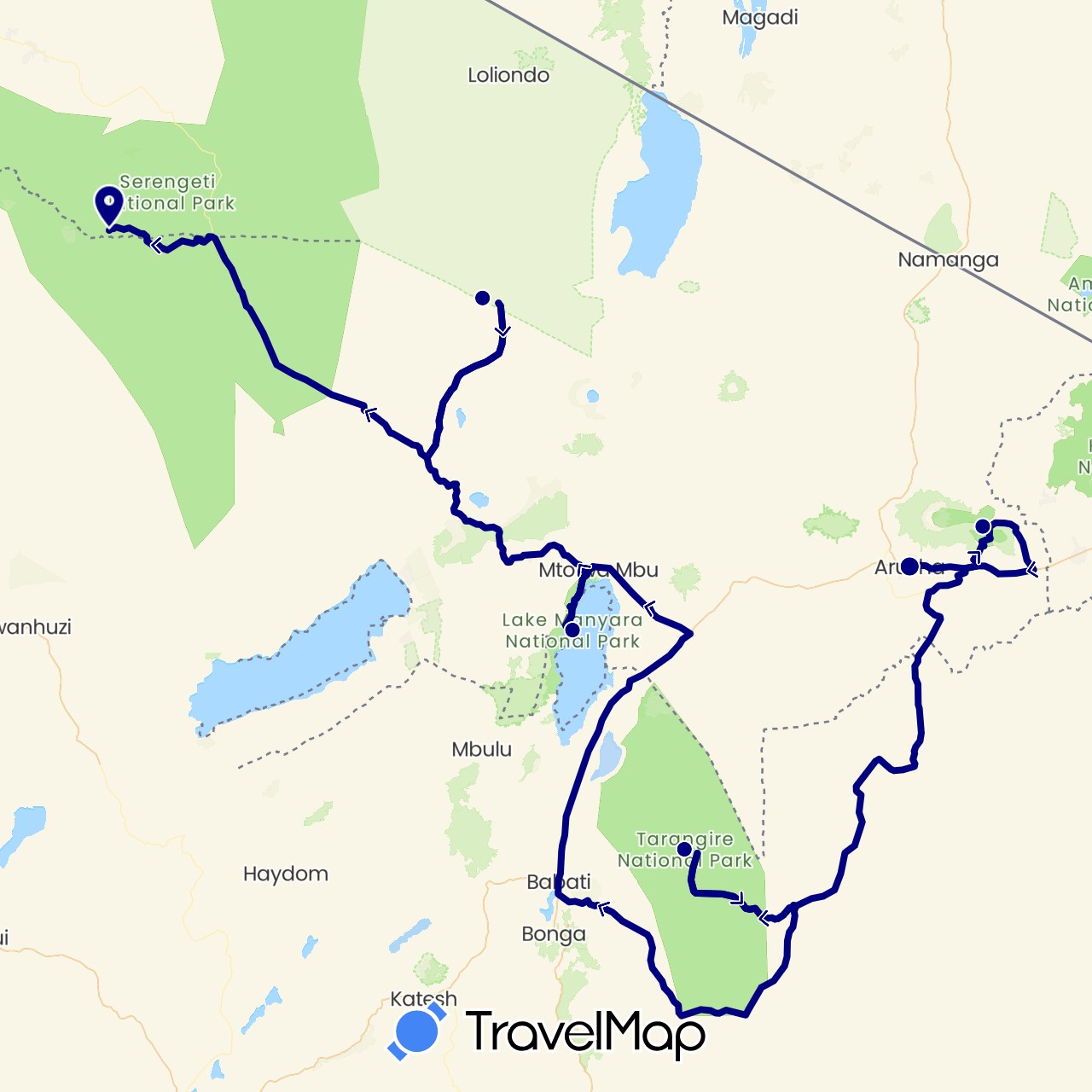TravelMap itinerary: driving in Tanzania (Africa)